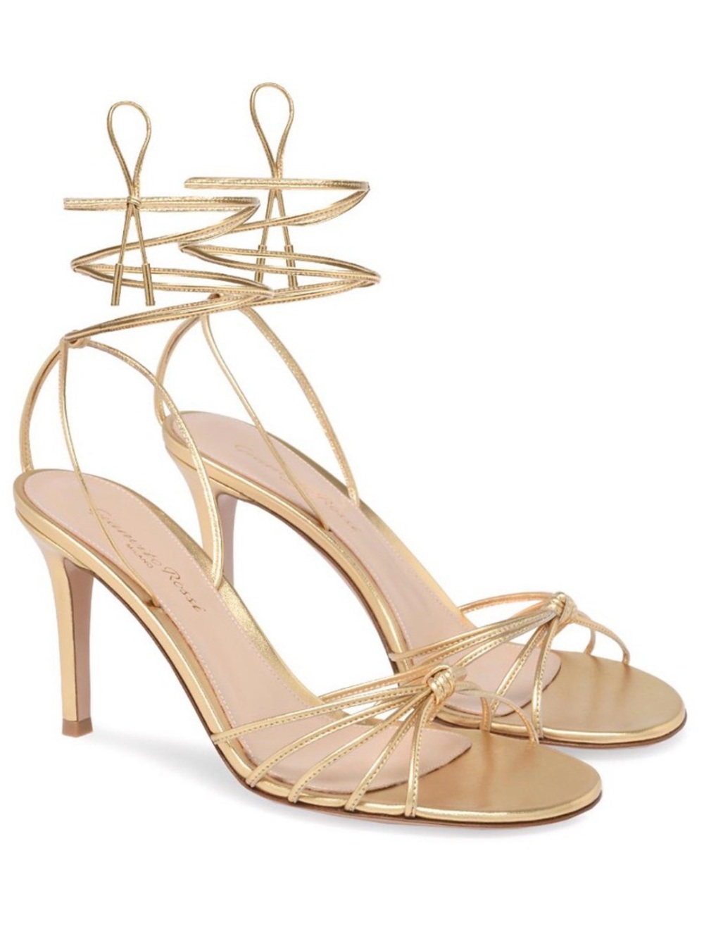 Gianvito Rossi Metallic Gold Lace-Up Strappy Stiletto Sandals